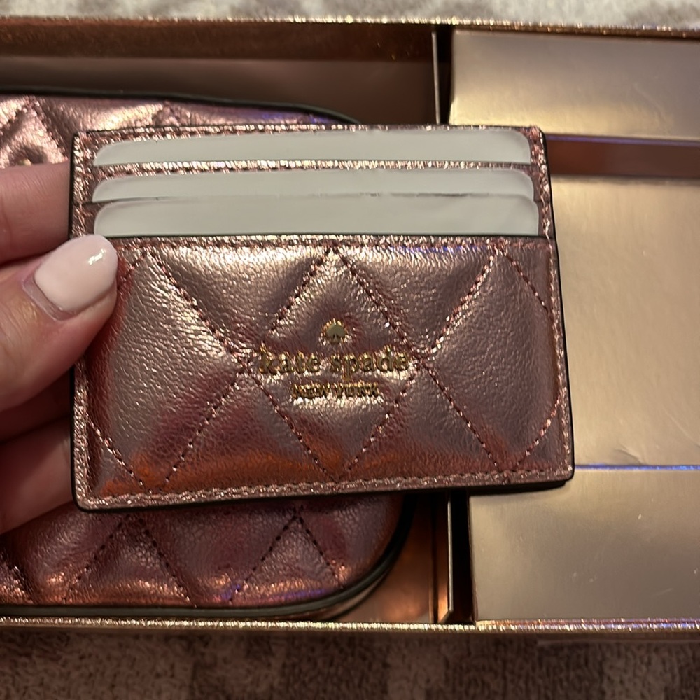 Kate Spade Rose Gold quilted crossbody and matching card case - Picture 5 of 9